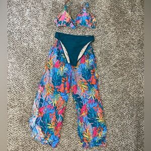 Kona Sol Teal and Multicolor Bikini Set
